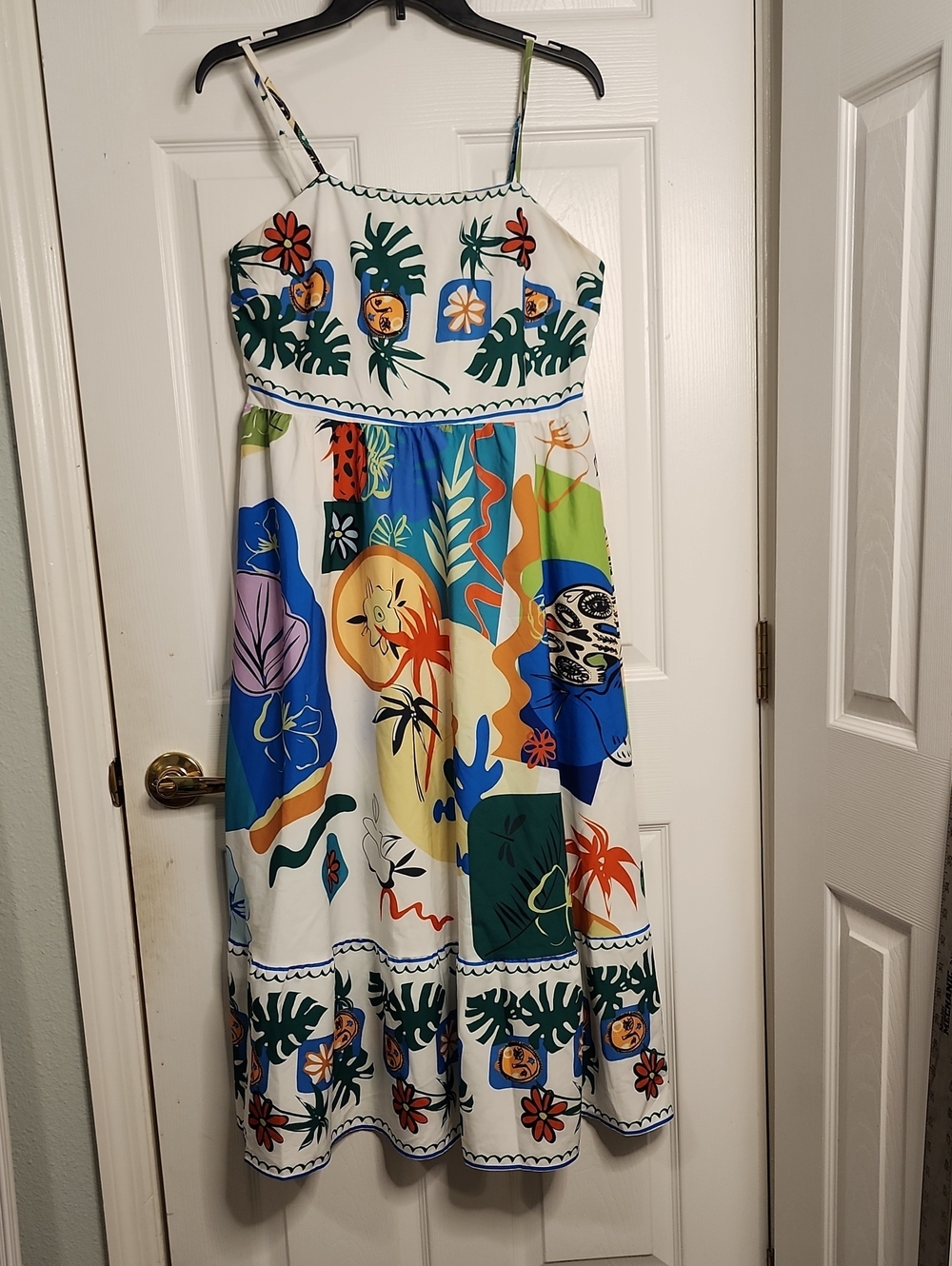 SHEIN White Multicolor Tropical Print Maxi Sundress